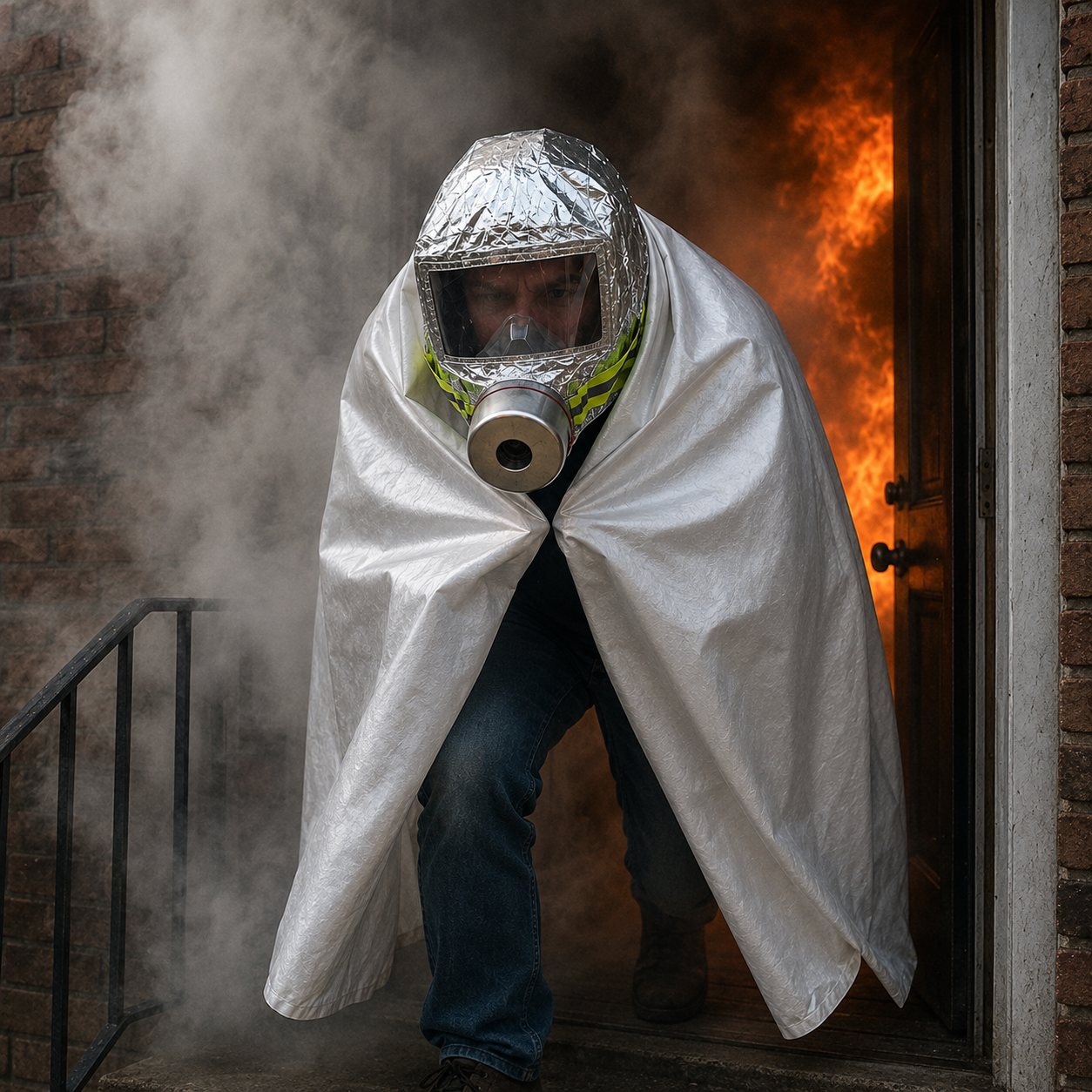 Ready Hour Fire &amp; Smoke Evacuation Mask + Emergency Fire Blanket