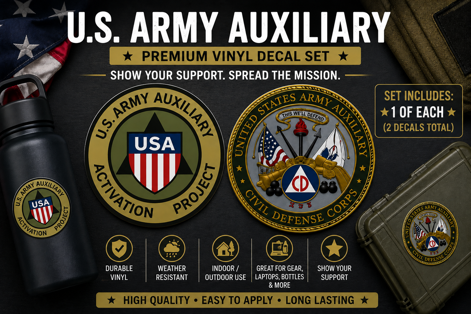 Army Auxiliary Premium Vinyl Decal Set — 2 Decals