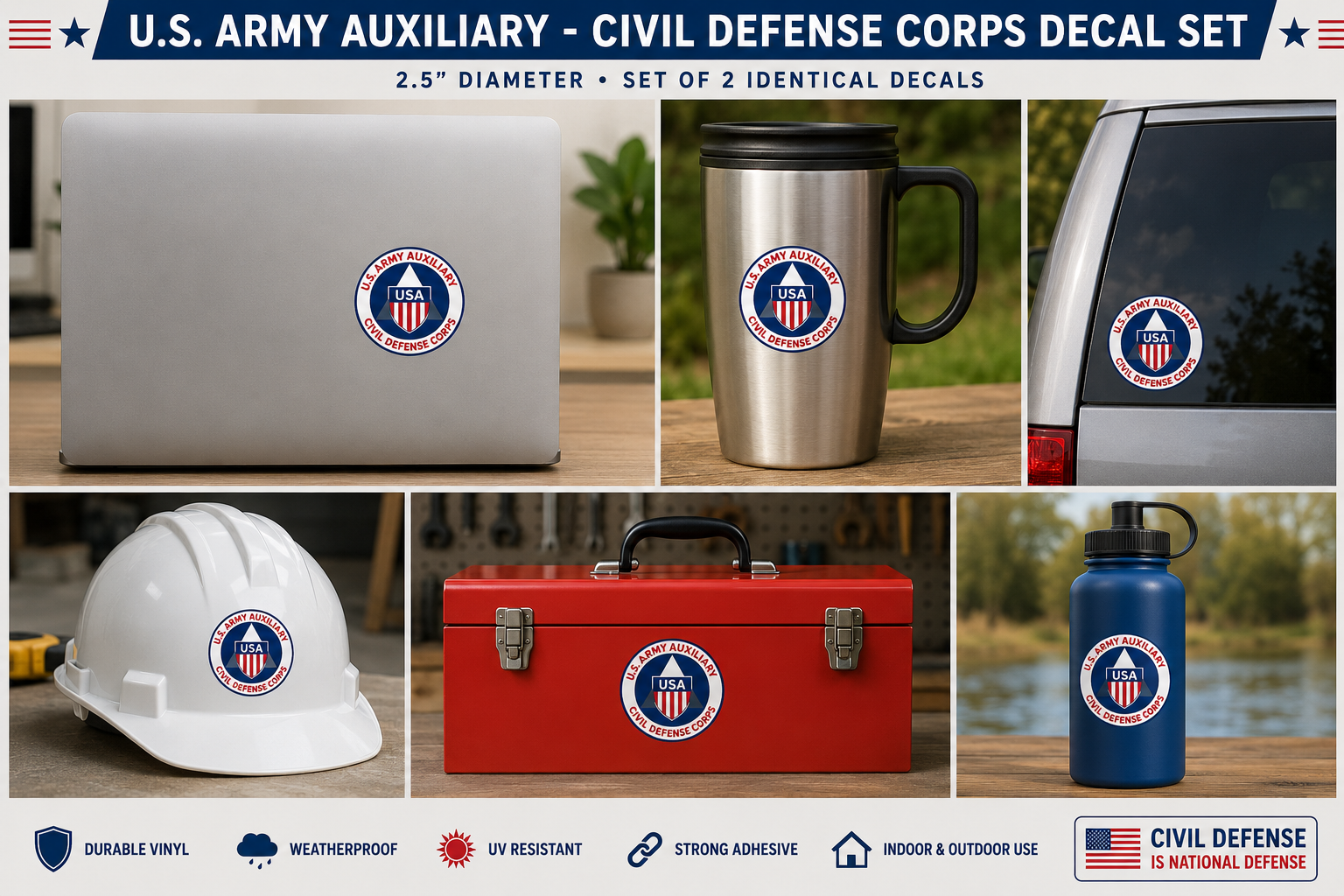 U.S. Army Auxiliary – Civil Defense Corps Full-Color Decal Set of 2