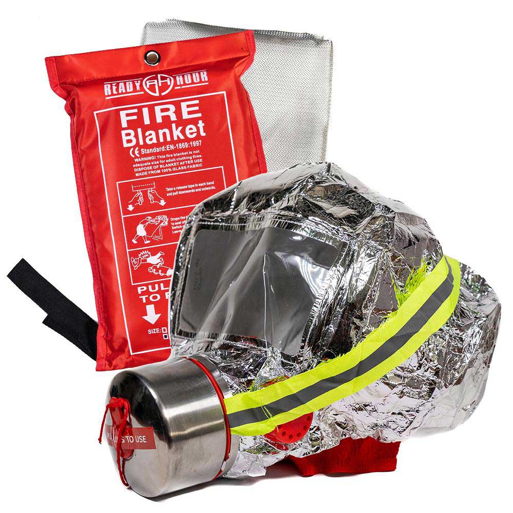 Ready Hour Fire &amp; Smoke Evacuation Mask + Emergency Fire Blanket